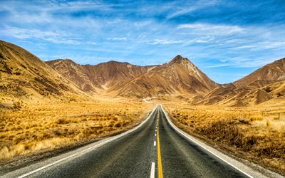 nueva zelanda, 4k, monta&#241;as, desierto, hdr, naturaleza hermosa, carretera, camino en el desierto