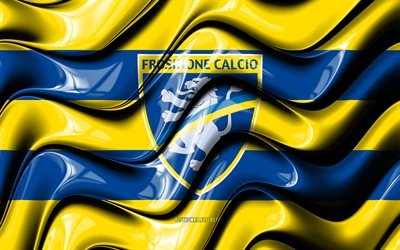 Frosinone flag, 4k, yellow and blue 3D waves, Serie A, italian football club, Frosinone Calcio, football, Frosinone logo, soccer, Frosinone FC