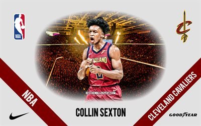 Collin Sexton, Cleveland Cavaliers, American Basketball Player, NBA, portrait, USA, basketball, Rocket Mortgage FieldHouse, Cleveland Cavaliers logo