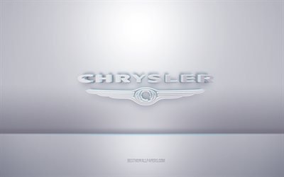 Chrysler 3d white logo, gray background, Chrysler logo, creative 3d art, Chrysler, 3d emblem