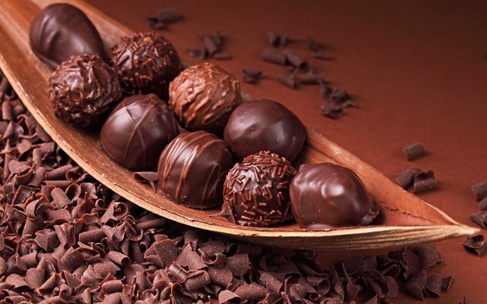 chocolates, doces, bolas de chocolate