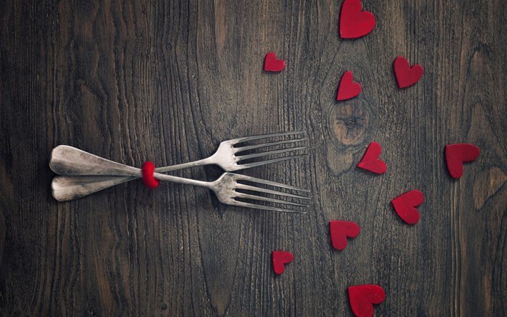 Il Giorno di san valentino, cuore, forcella, cena romantica