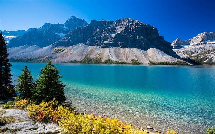 Canad&#225;, ver&#227;o, lago, montanhas, Alberta
