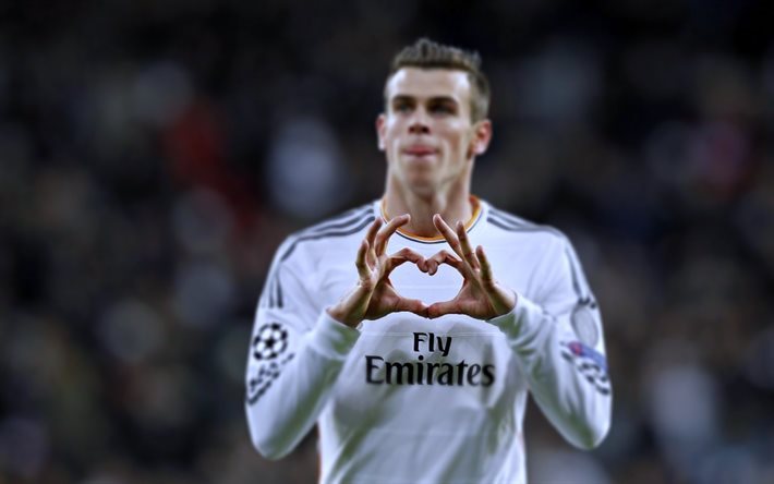 Gareth Bale, 4k, las estrellas del f&#250;tbol, el Real Madrid, de la mano del coraz&#243;n, el futbolista