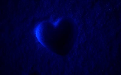 cuore 3D blu, 4k, concetti d&#39;amore, sabbia blu, opere d&#39;arte, cuori 3D, creativo, cuori, cuore freddo