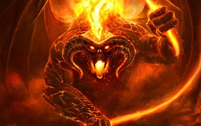 The Lord of the Rings, fiery monster, art, flame, fire, monster, Moria