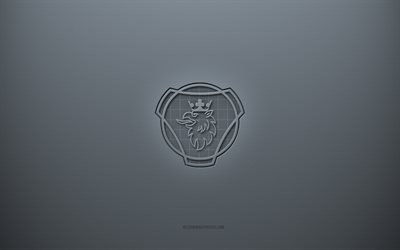 Scania logo, gray creative background, Scania emblem, gray paper texture, Scania, gray background, Scania 3d logo