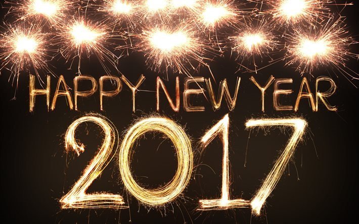 Happy New Year 2017, sparklers, fireworks, Сhristmas, New Year