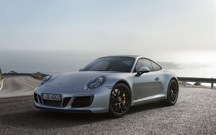 Porsche 911 Carrera, 2017, gris Porsche, sport coupe, el coche de los deportes