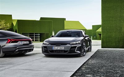アウディE-TronGT, 2022年, 4k, 正面, 外側, 背面, 新しい灰色のE-TronGT, 高級電気自動車, ドイツのスポーツカー, アウディ