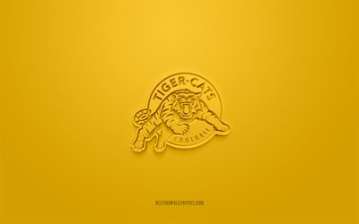 Hamilton Tiger-Cats, Canadian football club, creative 3D logo, yellow background, Canadian Football League, Hamilton, Canada, CFL, American football, Hamilton Tiger-Cats 3d logo