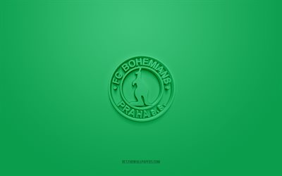 Bohemians 1905, creative 3D logo, green background, Czech First League, 3d emblem, Czech football club, Prague, Czech Republic, 3d art, football, Bohemians 1905 3d logo