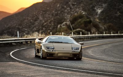 Lamborghini Diablo, 4k, front view, exterior, Diablo SE, golden Diablo, Italian sports cars, Lamborghini