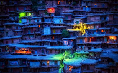 sar agha seyed, les paysages nocturnes, villes iraniennes, miankuh-e moguyi district rural, kuhrang comt&#233;, l iran, l asie