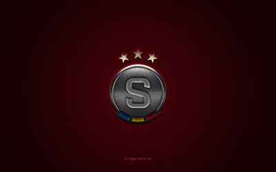 Sparta Prague, Czech football club, gray logo, burgundy carbon fiber background, Czech First League, football, Prague, Czech Republic, Sparta Prague logo