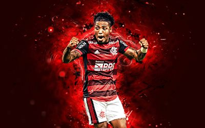 Marinho, 4k, 2022, red neon lights, Flamengo FC, brazilian footballers, Serie A, Brazil, football, Marinho Flamengo, Marinho 4K