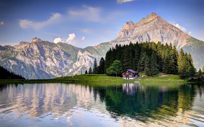 4k, Schweiz, sommar, vacker natur, berg, Alperna, schweiziska natur