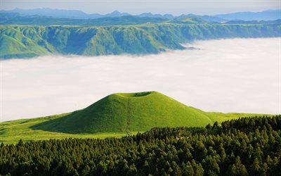 Mount Aso, 4k, summer, volcano, japanese landmarks, Kumamoto, Japan, Asia, beautiful nature