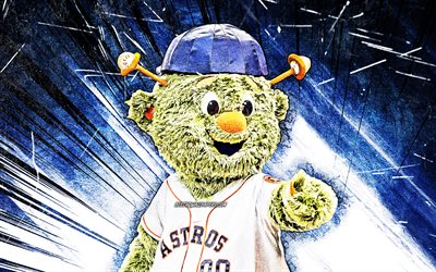 4k, Orbit, grunge art, mascot, Houston Astros, baseball, MLB, creative, USA, blue abstract rays, Houston Astros mascot, MLB mascots, official mascot, Orbit mascot