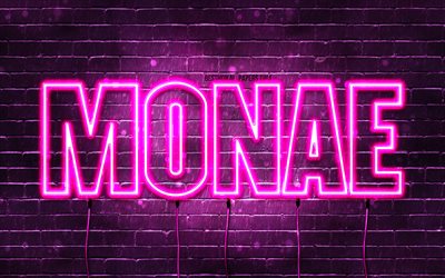 Happy Birthday Monae, 4k, pink neon lights, Monae name, creative, Monae Happy Birthday, Monae Birthday, popular french female names, picture with Monae name, Monae