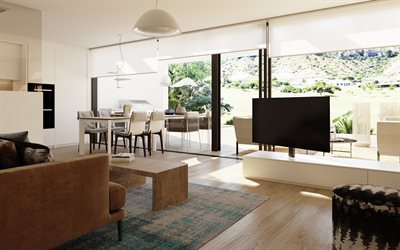 soggiorno elegante interior design, stile caraibico, casa di campagna, interni moderni, soggiorno, bastoncino di legno, idea soggiorno