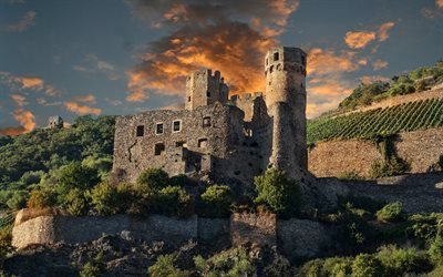 Castelo Ehrenfels, Hesse, castelo medieval, ru&#237;nas do castelo, castelo antigo, Alemanha