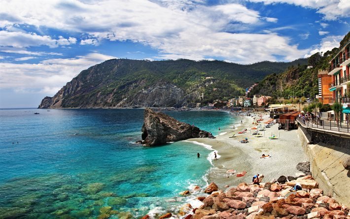 Mediterranean sea, beach, coast, resort, Italy, Monterosso al Mare, Cinque Terre