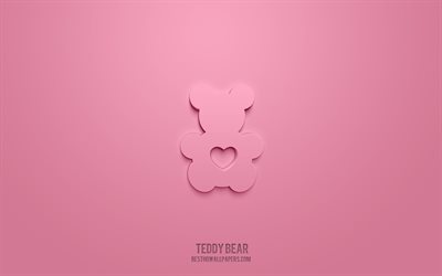 Teddy Bear 3d icon, pink background, 3d symbols, Teddy Bear, Love icons, 3d icons, Teddy Bear sign, Love 3d icons