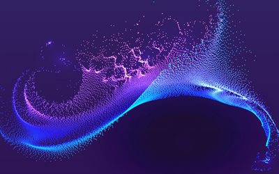 青い3D波, 4k, 幾何学模様, 3Dアート, creative クリエイティブ, 紫の抽象的な背景, 抽象的な波, 波のある背景