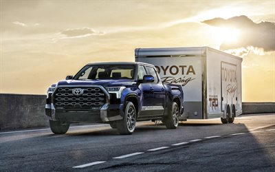2022, Toyota Tundra, 4k, front view, exterior, new blue Tundra, blue pickup truck, Japanese cars, USA, Toyota