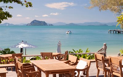 Yao-Yai Beach, ocean, tropical island, seascape, yacht at sea, summer, tourism, travel, Thailand