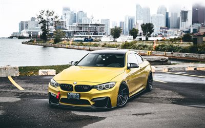 BMW M4, parking, tuning, F82, 2020 cars, tunned m4, supercars, golden m4, 2019 BMW M4, german cars, golden f82, BMW