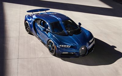 2021, Bugatti Chiron Pur Sport, 4k, hipercarro azul, exterior, novo Chiron azul, hipercarro, supercarros, Bugatti