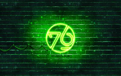 System76 green logo, 4k, green brickwall, Linux, System76 logo, OS, System76 neon logo, System76