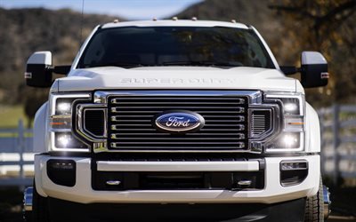 2021, Ford F-350 Super Duty, front view, exterior, new white F-350, American pickup trucks, new cars, F-350, Ford