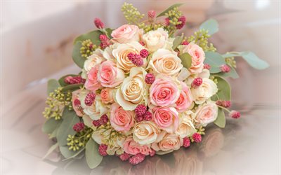 bouquet de mariage, roses, roses violettes, bouquet de la mari&#233;e, bouquet de roses, arri&#232;re-plan avec roses, belles fleurs