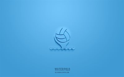 water polo 3d icon, blue background, 3d symbols, water polo, blue icons, 3d icons, water polo sign, blue 3d icons