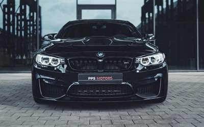 BMW M4, F82, front view, black sports coupe, tuning M4, new black M4, German cars, BMW
