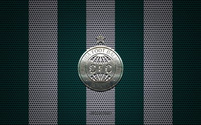 Coritiba FBC logo, Brazilian football club, metal emblem, green-white metal mesh background, Coritiba FBC, Serie A, Curitiba, Brazil, football