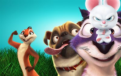 The Nut Job 2, Nutty by Nature, all the characters, pug, rabbit, squirrel
