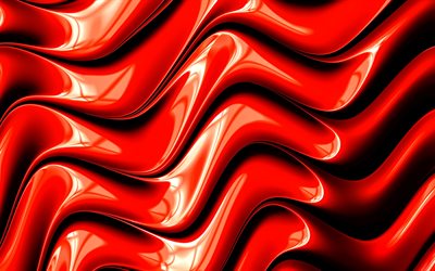 3d waves, creative, 5k, art, red waves