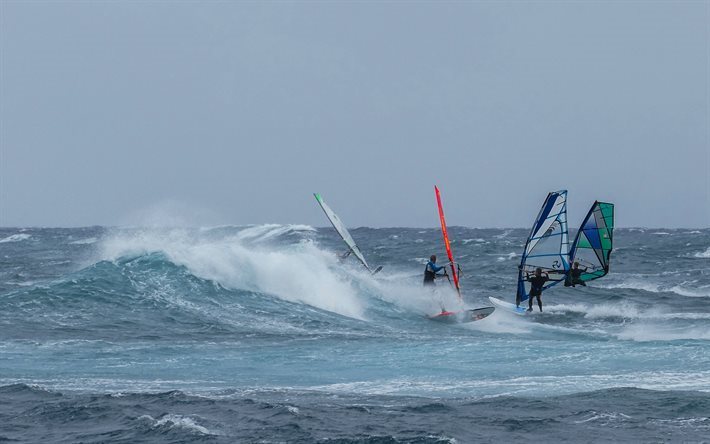 windsurfing, extreme sports, wave, sea