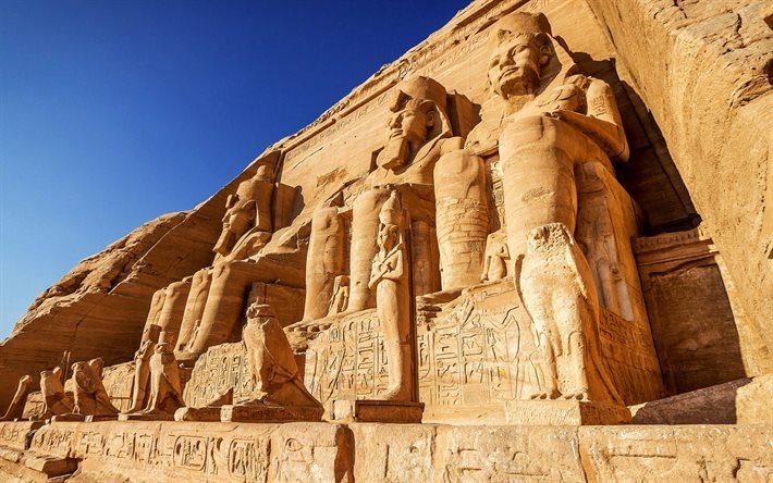 Abu Simbel, rock, N&#250;bia, Egito, Antiga, Egito marcos