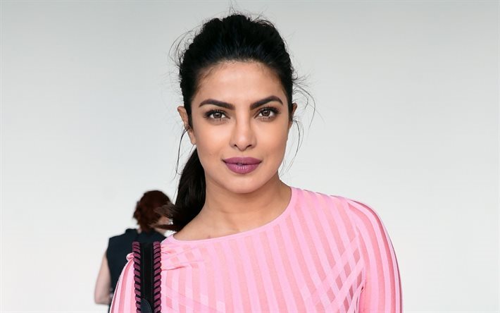 priyanka chopra, indische schauspielerin, eine sch&#246;ne frau, indische frau, make-up, rosa pullover