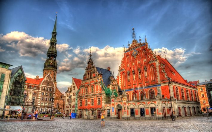 Riga, yaz, sokak, HDR, Letonya
