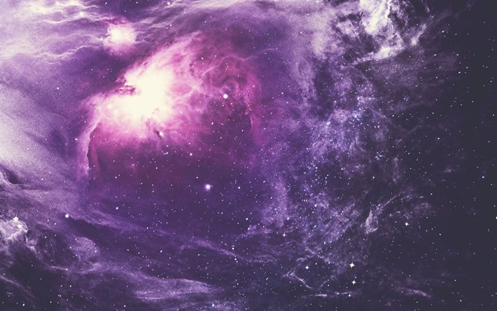 nebulosan, 4k, galaxy, stj&#228;rnor, lila ljus