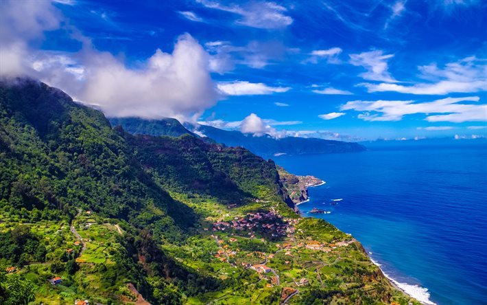 Madeira, 4k, meri, kes&#228;ll&#228;, vuoret, rannikolla, Portugali