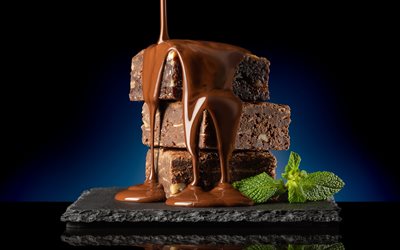 bolo de chocolate, past&#233;is, fluxo de chocolate, bolos, doces, chocolate