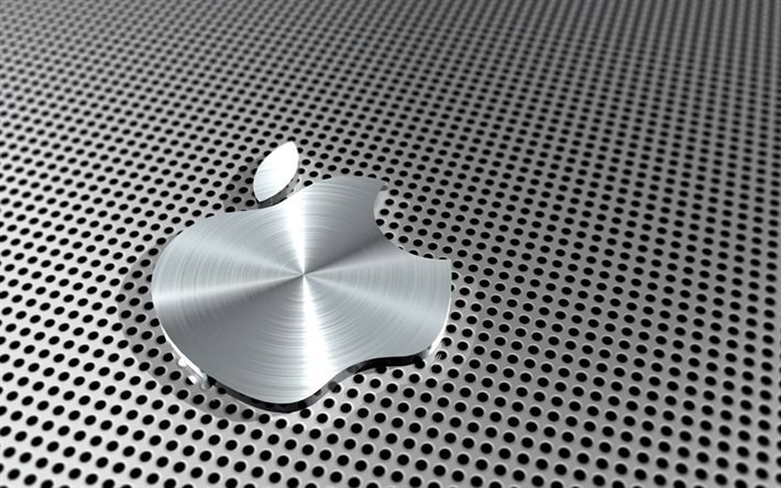 apple-logo, 3d-logo, metall-apple-logo