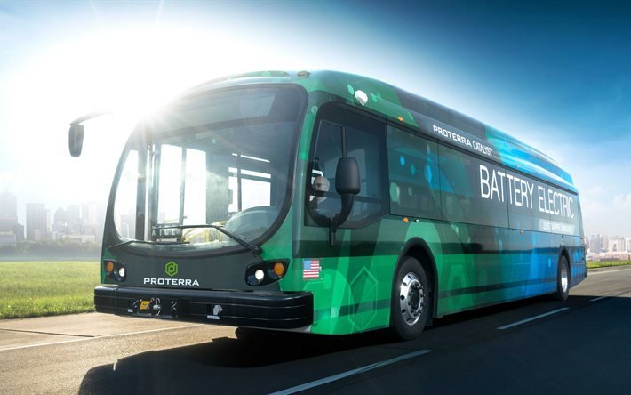 un autobus elettrico, Proterra Catalizzatore E2, verde, autobus, mezzi di trasporto pubblico